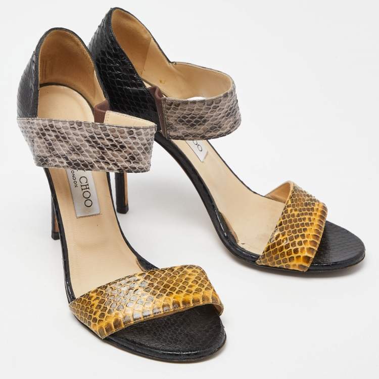 Pre Owned Jimmy Choo Multicolor Snakeskin Ankle Strap Sandals Size 39.5