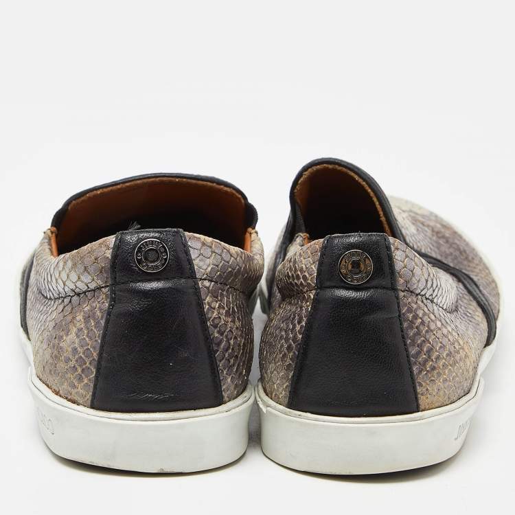 Pre Owned Jimmy Choo Brown/Black Snakeskin Embossed Brooklyn Slip On Sneakers Size 37
