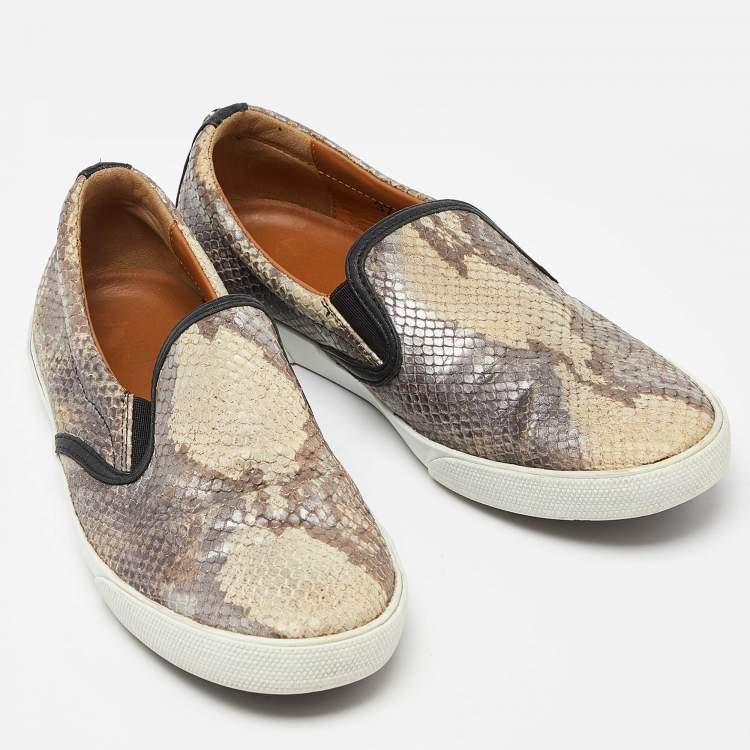 Pre Owned Jimmy Choo Brown/Black Snakeskin Embossed Brooklyn Slip On Sneakers Size 37