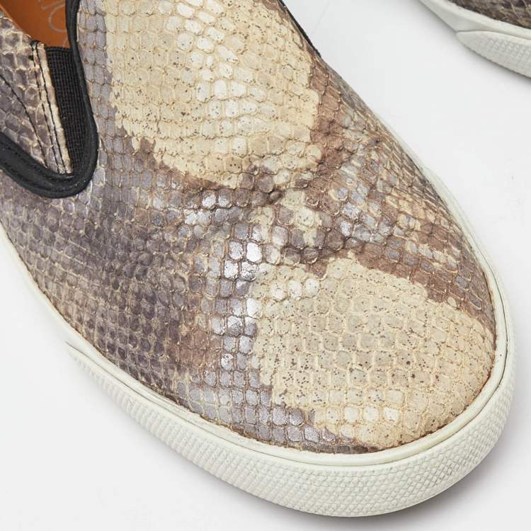 Pre Owned Jimmy Choo Brown/Black Snakeskin Embossed Brooklyn Slip On Sneakers Size 37