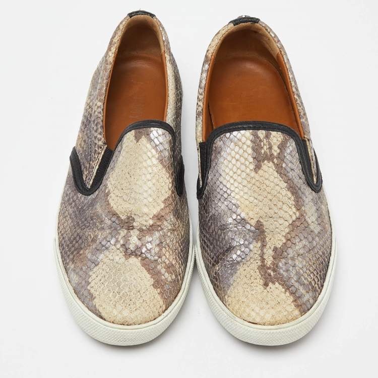 Pre Owned Jimmy Choo Brown/Black Snakeskin Embossed Brooklyn Slip On Sneakers Size 37