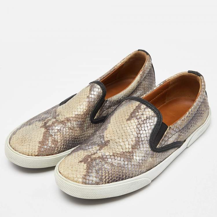 Pre Owned Jimmy Choo Brown/Black Snakeskin Embossed Brooklyn Slip On Sneakers Size 37