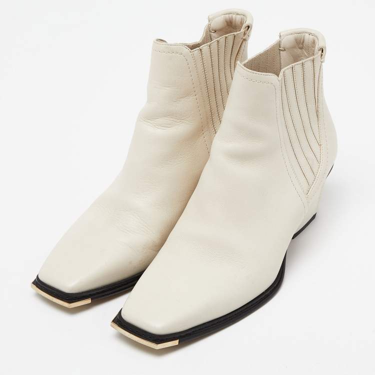 Pre Owned Jimmy Choo Off White Leather Ankle Boots Size 37