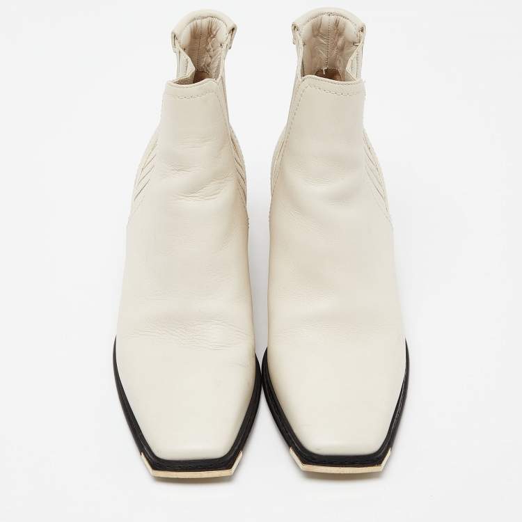 Pre Owned Jimmy Choo Off White Leather Ankle Boots Size 37