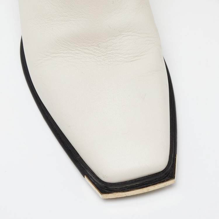 Pre Owned Jimmy Choo Off White Leather Ankle Boots Size 37