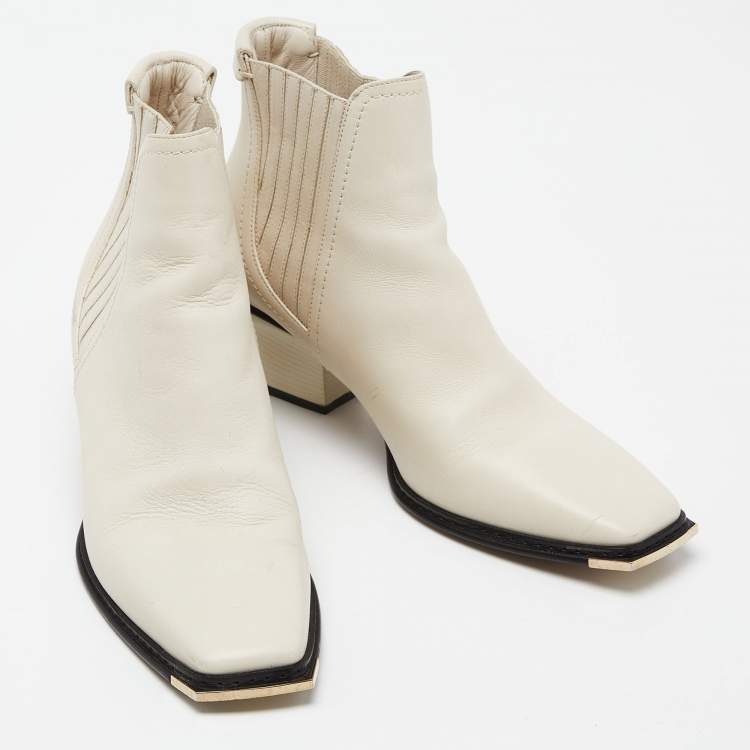 Pre Owned Jimmy Choo Off White Leather Ankle Boots Size 37