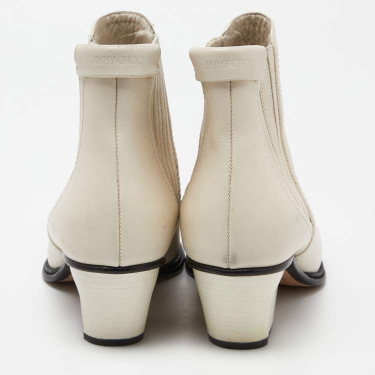 Pre Owned Jimmy Choo Off White Leather Ankle Boots Size 37
