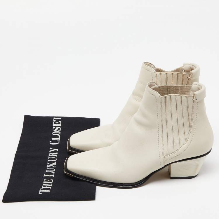 Pre Owned Jimmy Choo Off White Leather Ankle Boots Size 37