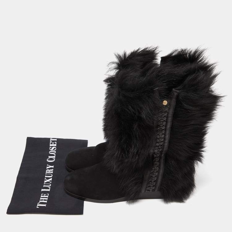 Pre Owned Jimmy Choo Black Fur and Suede Ankle Boots Size 37