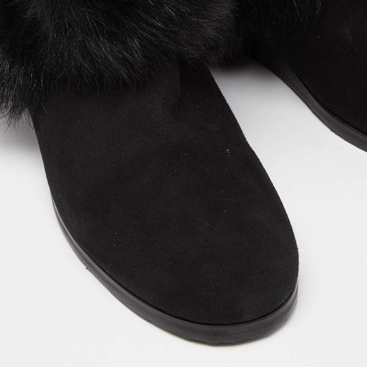 Pre Owned Jimmy Choo Black Fur and Suede Ankle Boots Size 37