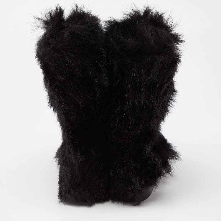 Pre Owned Jimmy Choo Black Fur and Suede Ankle Boots Size 37