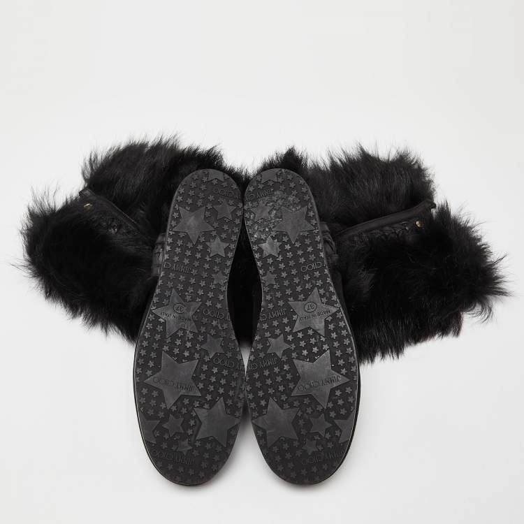 Pre Owned Jimmy Choo Black Fur and Suede Ankle Boots Size 37