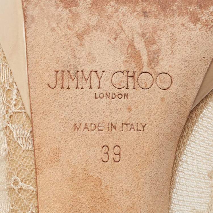 Pre Owned Jimmy Choo Beige Lace and Patent Leather Luna Peep Toe Pumps Size 39