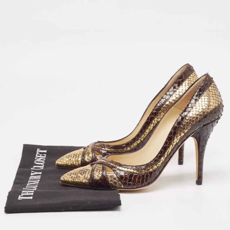 مملوكة مسبقًا Jimmy Choo Brown/Gold Python Pointed Toe Pumps Size 37