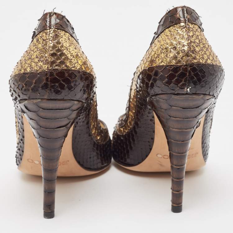 مملوكة مسبقًا Jimmy Choo Brown/Gold Python Pointed Toe Pumps Size 37