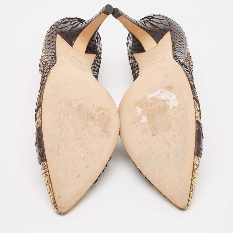 مملوكة مسبقًا Jimmy Choo Brown/Gold Python Pointed Toe Pumps Size 37