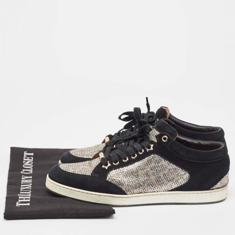 Pre Owned Jimmy Choo Sliver/Black  Suede and Glitter Miami Sneakers Size 39
