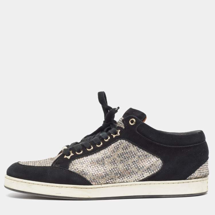 Pre Owned Jimmy Choo Sliver/Black  Suede and Glitter Miami Sneakers Size 39