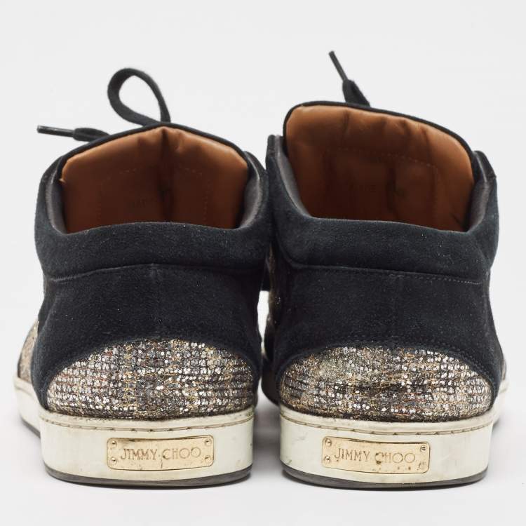 Pre Owned Jimmy Choo Sliver/Black  Suede and Glitter Miami Sneakers Size 39