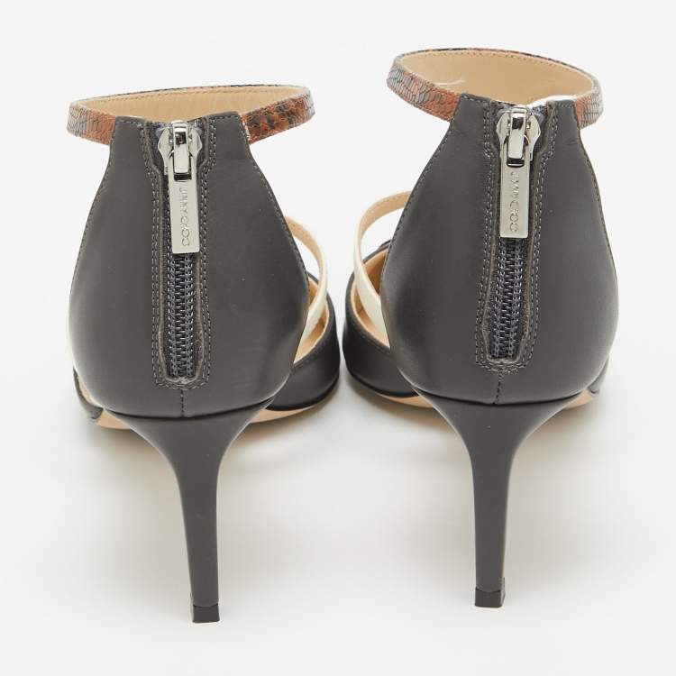 Pre Owned Jimmy Choo Brown/Grey Snakeskin Embossed and Leather Saoni Pumps Size 37.5