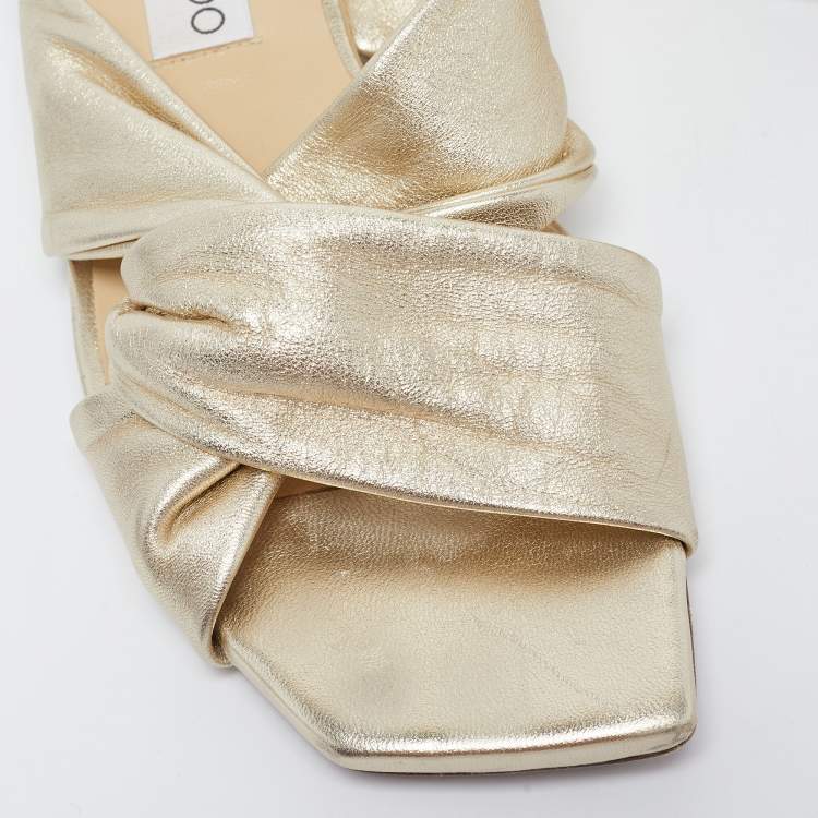 Pre Owned Jimmy Choo Gold Leather Narisa Slide Flats Size 39.5