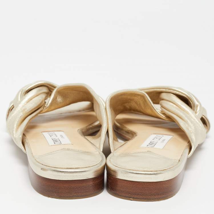 Pre Owned Jimmy Choo Gold Leather Narisa Slide Flats Size 39.5