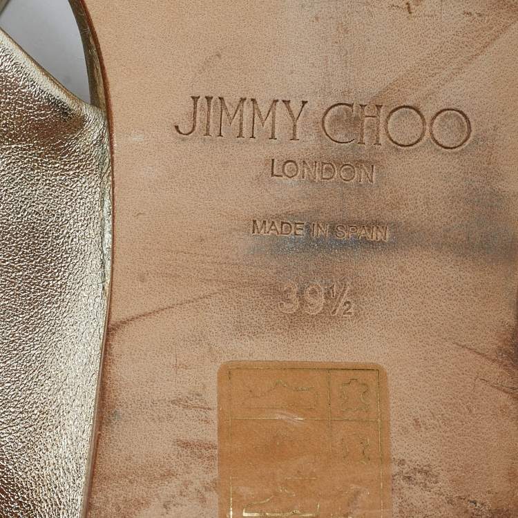 Pre Owned Jimmy Choo Gold Leather Narisa Slide Flats Size 39.5
