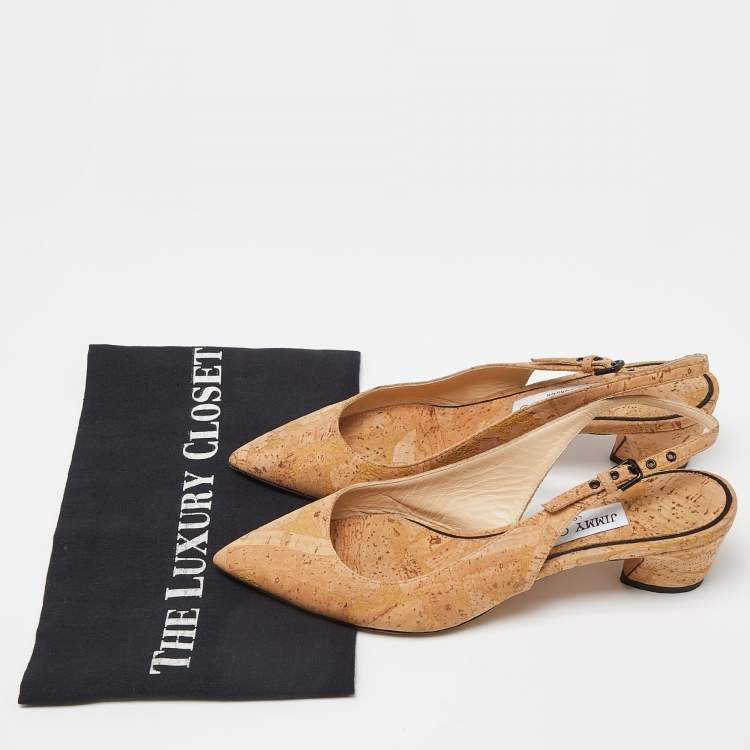 Pre Owned Jimmy Choo Beige Cork Slingback Pumps Size 37.5