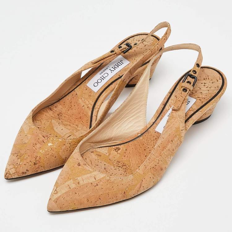 Pre Owned Jimmy Choo Beige Cork Slingback Pumps Size 37.5