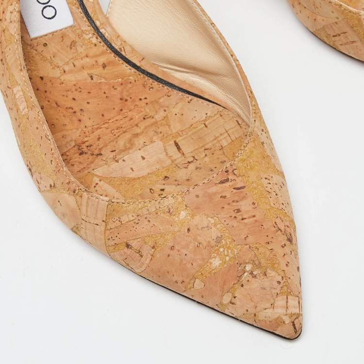 Pre Owned Jimmy Choo Beige Cork Slingback Pumps Size 37.5