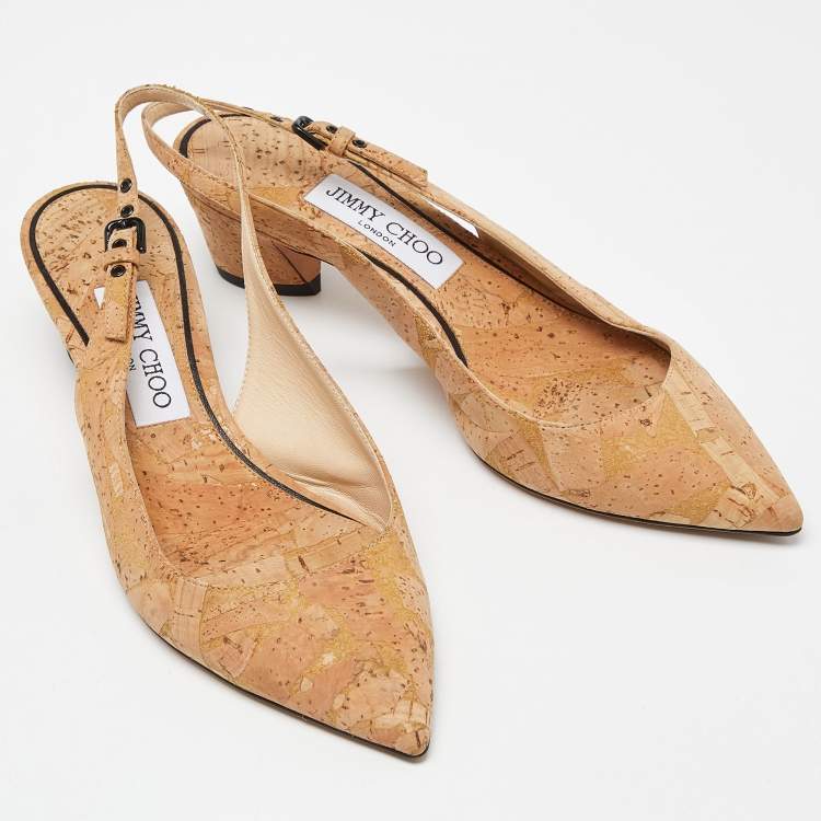 Pre Owned Jimmy Choo Beige Cork Slingback Pumps Size 37.5