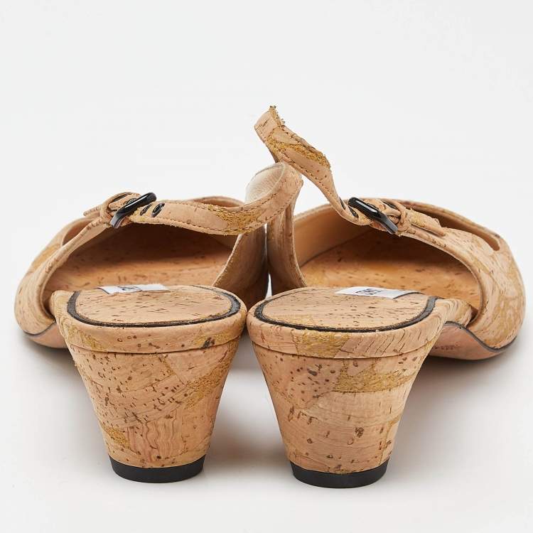 Pre Owned Jimmy Choo Beige Cork Slingback Pumps Size 37.5