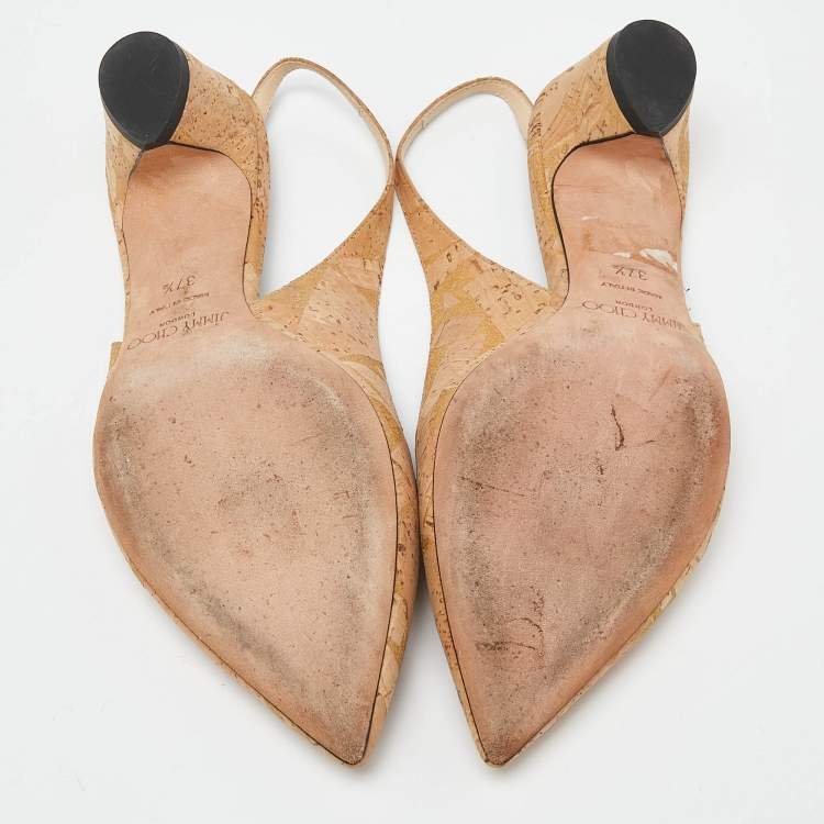 Pre Owned Jimmy Choo Beige Cork Slingback Pumps Size 37.5
