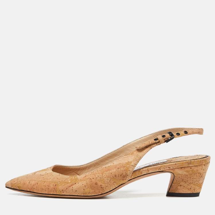Pre Owned Jimmy Choo Beige Cork Slingback Pumps Size 37.5
