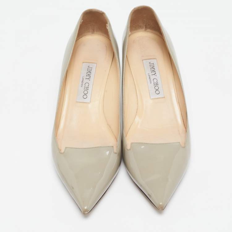 Pre Owned Jimmy Choo Grey Patent Leather Allure Pumps Size 38.5