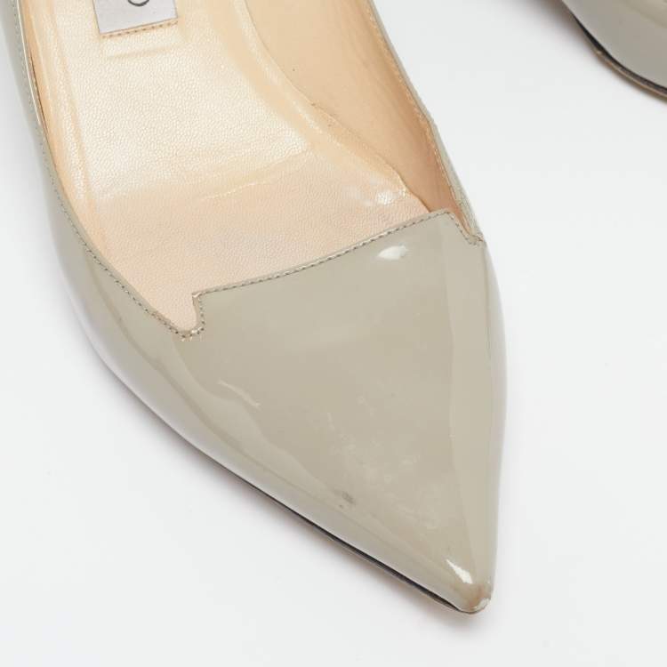 Pre Owned Jimmy Choo Grey Patent Leather Allure Pumps Size 38.5
