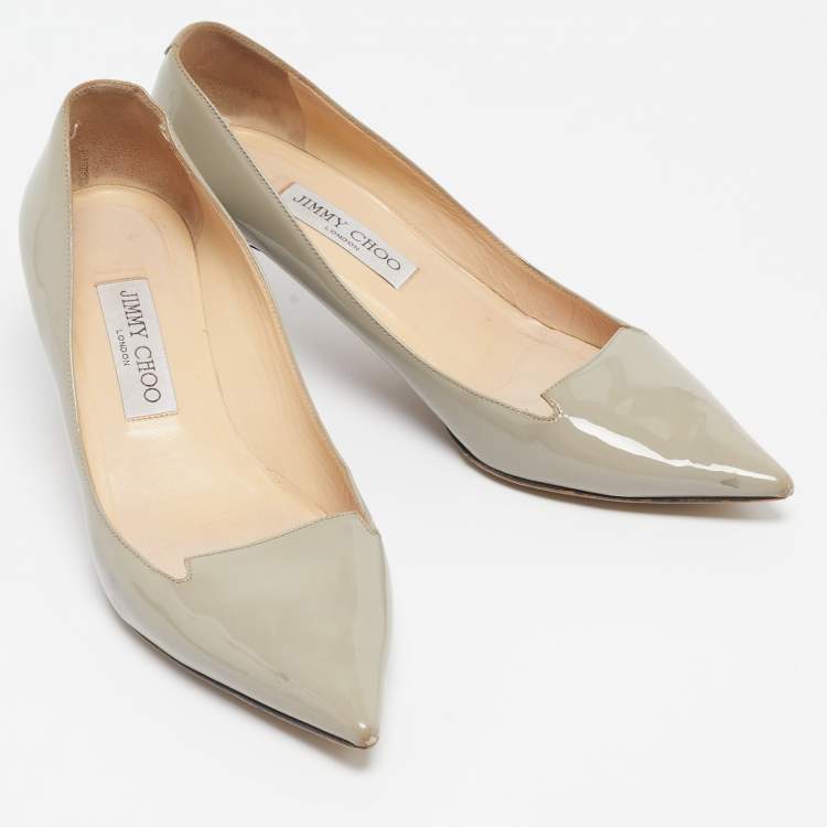 Pre Owned Jimmy Choo Grey Patent Leather Allure Pumps Size 38.5