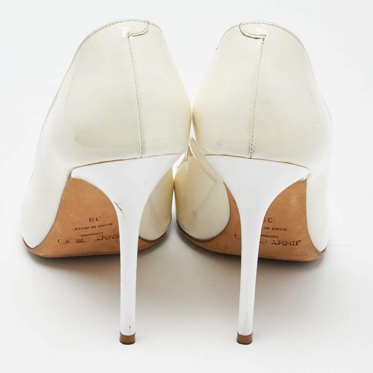 Pre Owned Jimmy Choo White Patent Leather Romy Pointed Toe Pumps Size 39
