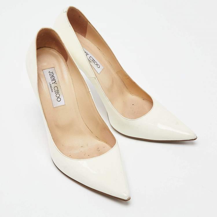 Pre Owned Jimmy Choo White Patent Leather Romy Pointed Toe Pumps Size 39