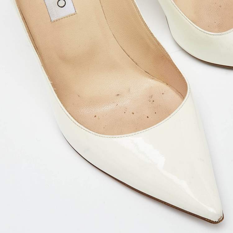 Pre Owned Jimmy Choo White Patent Leather Romy Pointed Toe Pumps Size 39