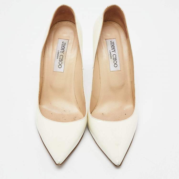 Pre Owned Jimmy Choo White Patent Leather Romy Pointed Toe Pumps Size 39