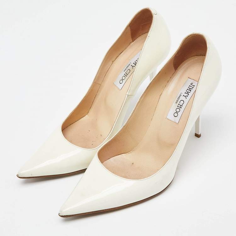 Pre Owned Jimmy Choo White Patent Leather Romy Pointed Toe Pumps Size 39