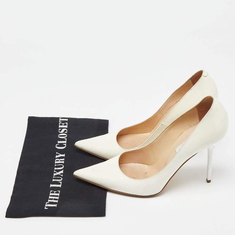 Pre Owned Jimmy Choo White Patent Leather Romy Pointed Toe Pumps Size 39