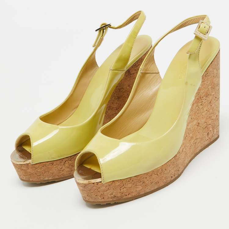 Pre Owned Jimmy Choo Light Green Patent Leather Prova Cork Platform Sandals Size 38
