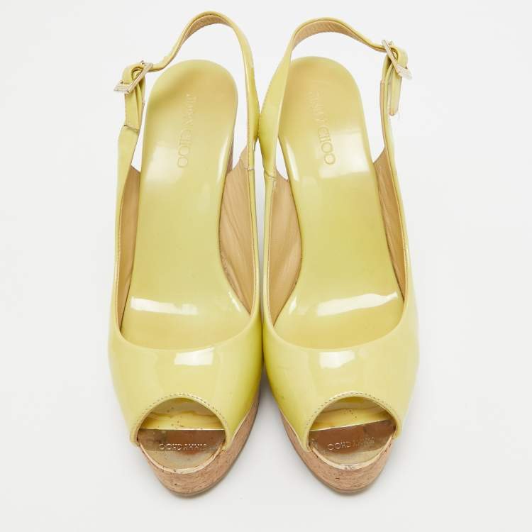 Pre Owned Jimmy Choo Light Green Patent Leather Prova Cork Platform Sandals Size 38