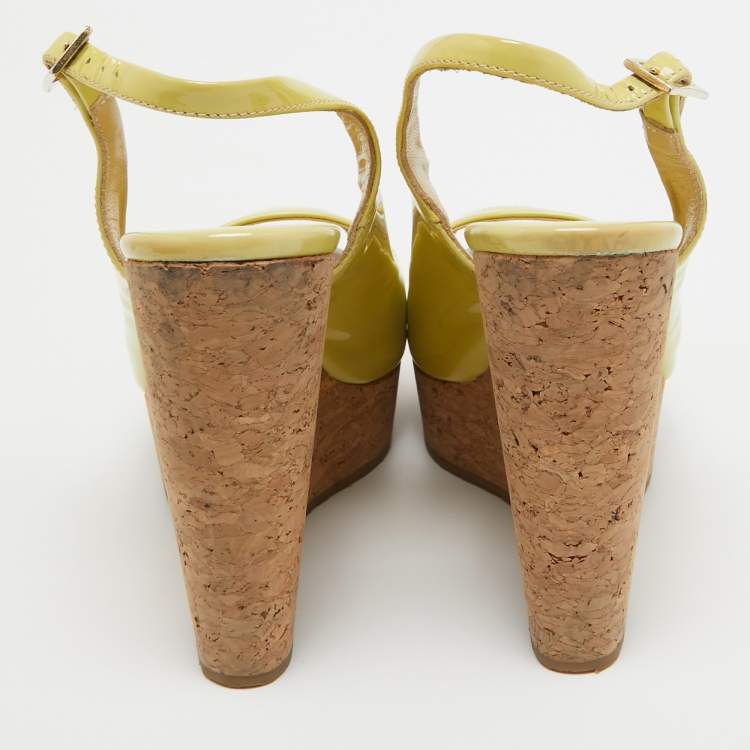 Pre Owned Jimmy Choo Light Green Patent Leather Prova Cork Platform Sandals Size 38