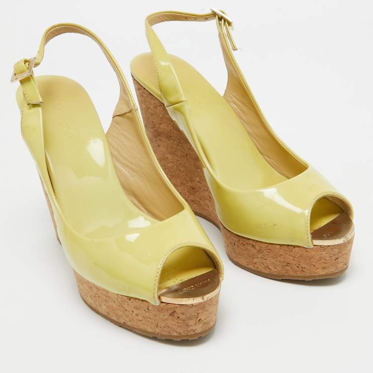 Pre Owned Jimmy Choo Light Green Patent Leather Prova Cork Platform Sandals Size 38