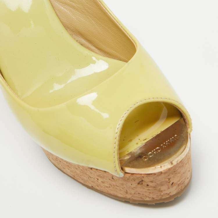 Pre Owned Jimmy Choo Light Green Patent Leather Prova Cork Platform Sandals Size 38