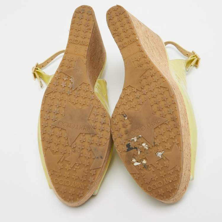 Pre Owned Jimmy Choo Light Green Patent Leather Prova Cork Platform Sandals Size 38