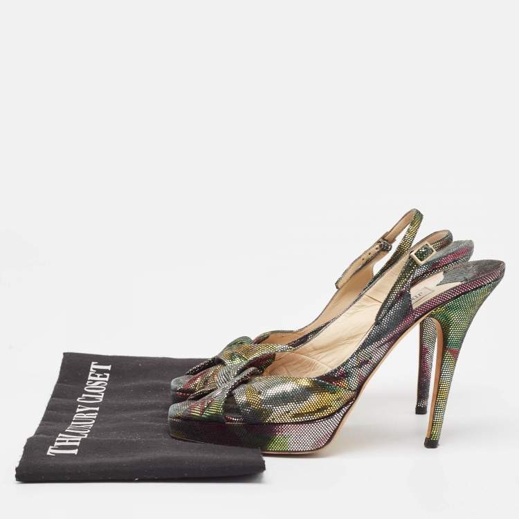 Pre Owned Jimmy Choo Multicolor Texture Suede Peep Toe Slingback Pumps Size 38  